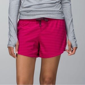 Lululemon Go the Distance Reversible Shorts West2East Stripe Bumble Berry Size 6